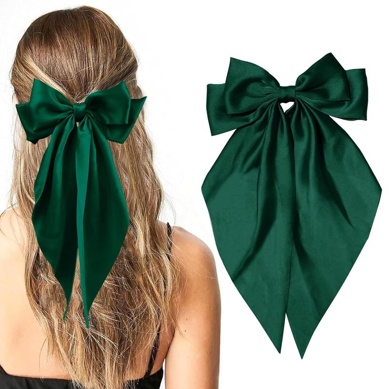 illpta Big Bow Hair Clips, Long Ribbon Hair Pins for Women - Green Hair Bows, Soft Barrettes, and Party Accessories - Image 1